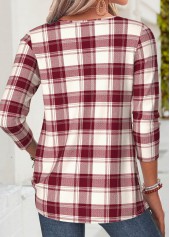 Red Plaid Tuck Stitch Long Sleeve T Shirt | thumb picture 