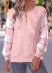 Light Pink Plaid Button Long Sleeve Sweatshirt | thumb picture 