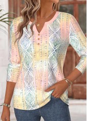 Multi Color Geometric Print Curved Hem T Shirt | thumb picture 