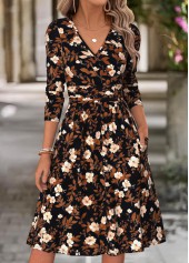 Multi Color Floral Print Surplice Long Sleeve Dress | thumb picture 