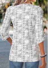 Raw White Geometric Print Curved Hem 3/4 Sleeve Blouse | thumb picture 