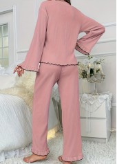 Pink Long Sleeve V Neck Lounge Top and Pants | thumb picture 