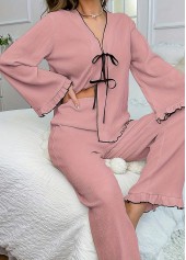 Pink Long Sleeve V Neck Lounge Top and Pants | thumb picture 