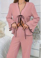 Pink Long Sleeve V Neck Lounge Top and Pants | thumb picture 