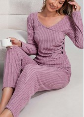 Pink Long Sleeve Scoop Neck Lounge Top and Pants
