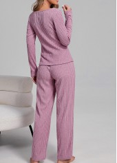 Pink Long Sleeve Scoop Neck Lounge Top and Pants 2