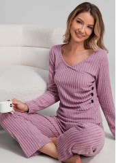 Pink Long Sleeve Scoop Neck Lounge Top and Pants 3