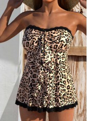 Light Camel Mid Waisted Ruffle Leopard Tankini Set | thumb picture 