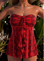 Red Mid Waisted Ruffle Snakeskin Print Tankini Set