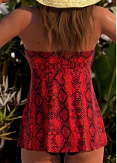 Red Mid Waisted Ruffle Snakeskin Print Tankini Set | thumb picture 