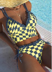 Multi Color Mid Waisted Patchwork Plaid Bikini Set | thumb picture 