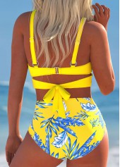 Yellow Mid Waisted Surplice Leaf Print Bikini Set | thumb picture 