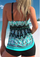 Black Mid Waisted Tummy Coverage Tribal Print Tankini Set | thumb picture 