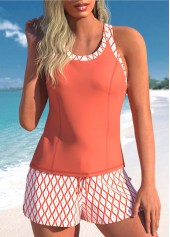 Coral Mid Waisted Geometric Print Tankini Set