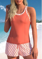 Coral Mid Waisted Geometric Print Tankini Set | thumb picture 