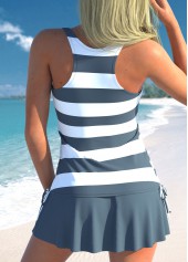 Grey Mid Waisted Fake 2in1 Striped Tankini Set | thumb picture 