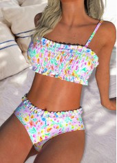 Multi Color Mid Waisted Frill Bikini Set