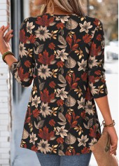 Black Leaf Print Long Sleeve Fake Two Piece Twinset | thumb picture 