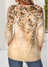 Light Coffee Floral Print Curved Hem T Shirt | thumb picture 