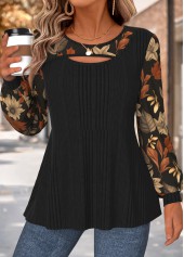 Black Floral Print Layered Long Sleeve T Shirt