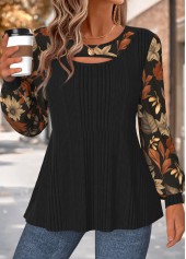 Black Floral Print Layered Long Sleeve T Shirt | thumb picture 