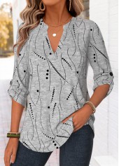 Light Grey Marl Geometric Print Curved Hem Shirt