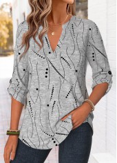 Light Grey Marl Geometric Print Curved Hem Shirt | thumb picture 