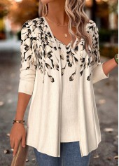 Beige Floral Print Fake Two Piece Twinset | thumb picture 