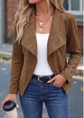 Dark Coffee Long Sleeve Turn Down Collar Jacket