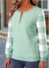 Sage Green Plaid Button Long Sleeve Sweatshirt | thumb picture 
