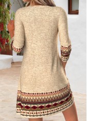 Light Camel Tribal Print Short Tuck Stitch Dress | thumb picture 