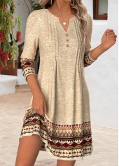 Light Camel Tribal Print Short Tuck Stitch Dress | thumb picture 