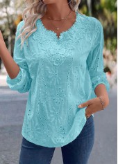 Blue Split Detail Long Sleeve Blouse