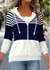 Navy Kangaroo Pocket Striped Coat and Camisole Top | thumb picture 
