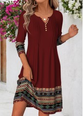 Deep Red Tribal Print Short Tuck Stitch Dress | thumb picture 