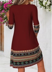 Deep Red Tribal Print Short Tuck Stitch Dress | thumb picture 