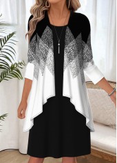 Black Geometric Print Two-piece Long Sleeve Dress and Cardigan | thumb picture 