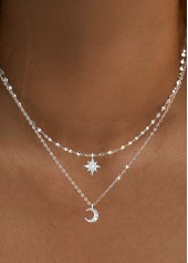 Silvery Color White Moon Alloy Detail Necklace