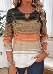 Multi Color Ombre Shirred 3/4 Sleeve Blouse