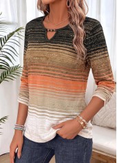 Multi Color Ombre Shirred 3/4 Sleeve Blouse | thumb picture 