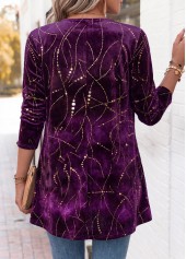 Purple Geometric Print Long Sleeve Fake Two Piece Twinset | thumb picture 