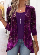 Purple Geometric Print Long Sleeve Fake Two Piece Twinset | thumb picture 