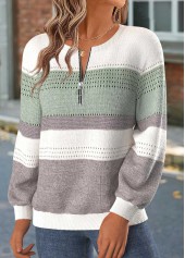Mint Green Striped Tummy Coverage Long Sleeve Sweatshirt | thumb picture 