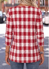 Red Plaid Curved Hem Long Sleeve T Shirt | thumb picture 