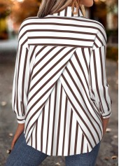 Dark Camel Tummy Coverage Striped Long Sleeve Shirt