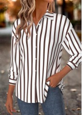 Dark Camel Tummy Coverage Striped Long Sleeve Shirt | thumb picture 