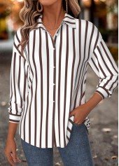 Dark Camel Tummy Coverage Striped Long Sleeve Shirt | thumb picture 