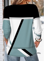 Multi Color Geometric Print Beaded Long Sleeve T Shirt | thumb picture 