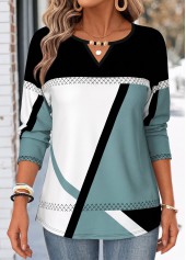 Multi Color Geometric Print Beaded Long Sleeve T Shirt | thumb picture 
