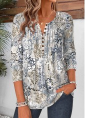 Multi Color Tribal Print Curved Hem T Shirt | thumb picture 